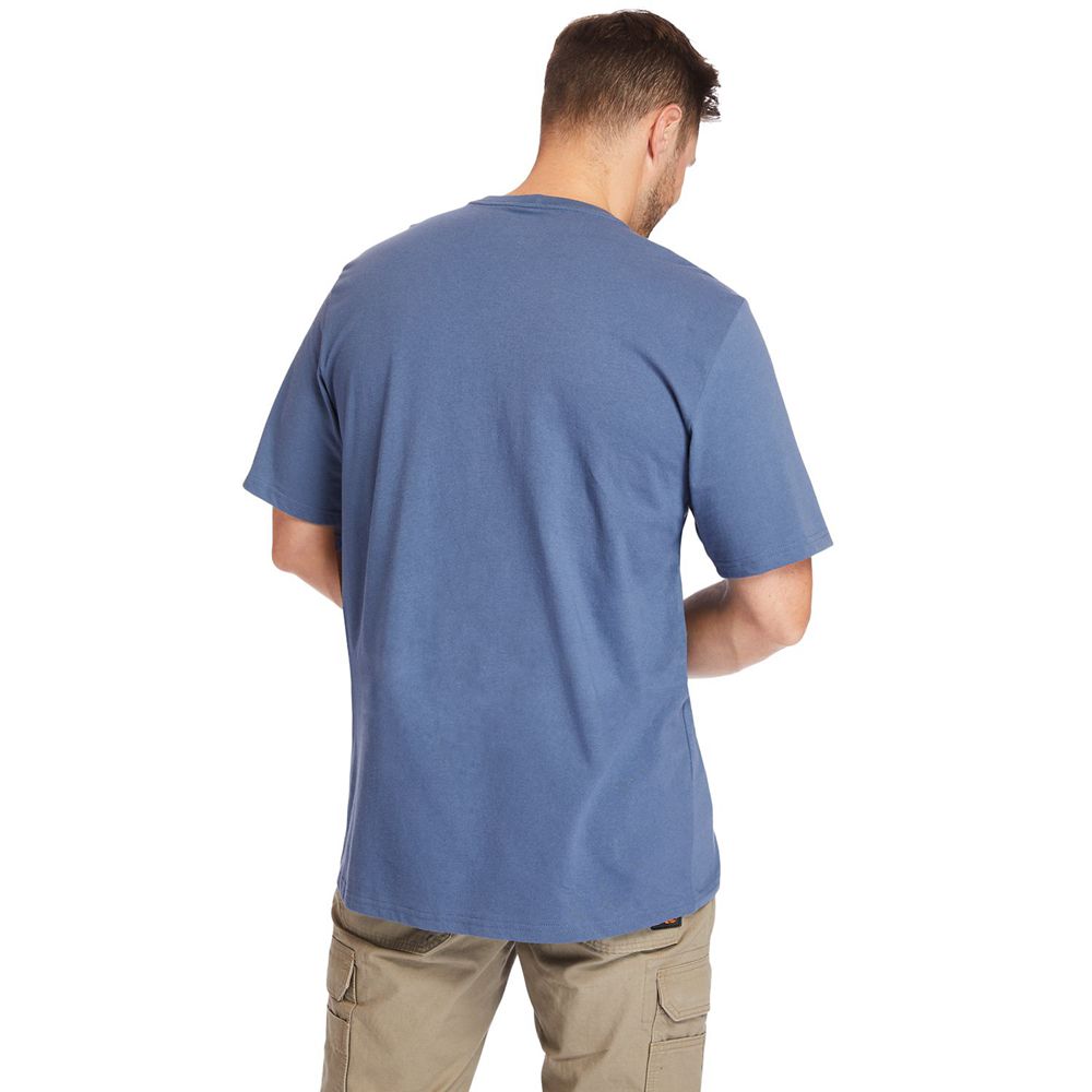 Camisetas Timberland Argentina Hombre - Pro® Big & Tall Base Plate Short-Sleeve - Azules - GHJAPI-59